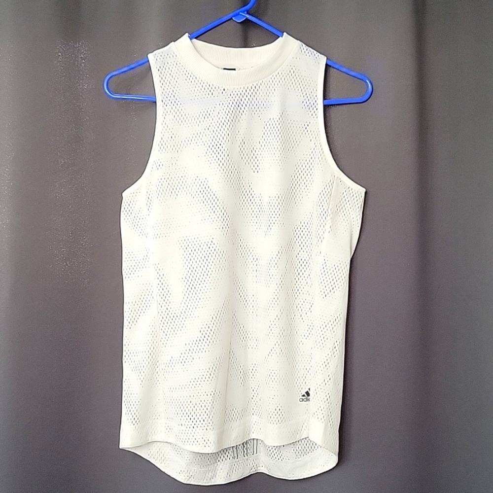 Adidas crew neck white mesh tank top